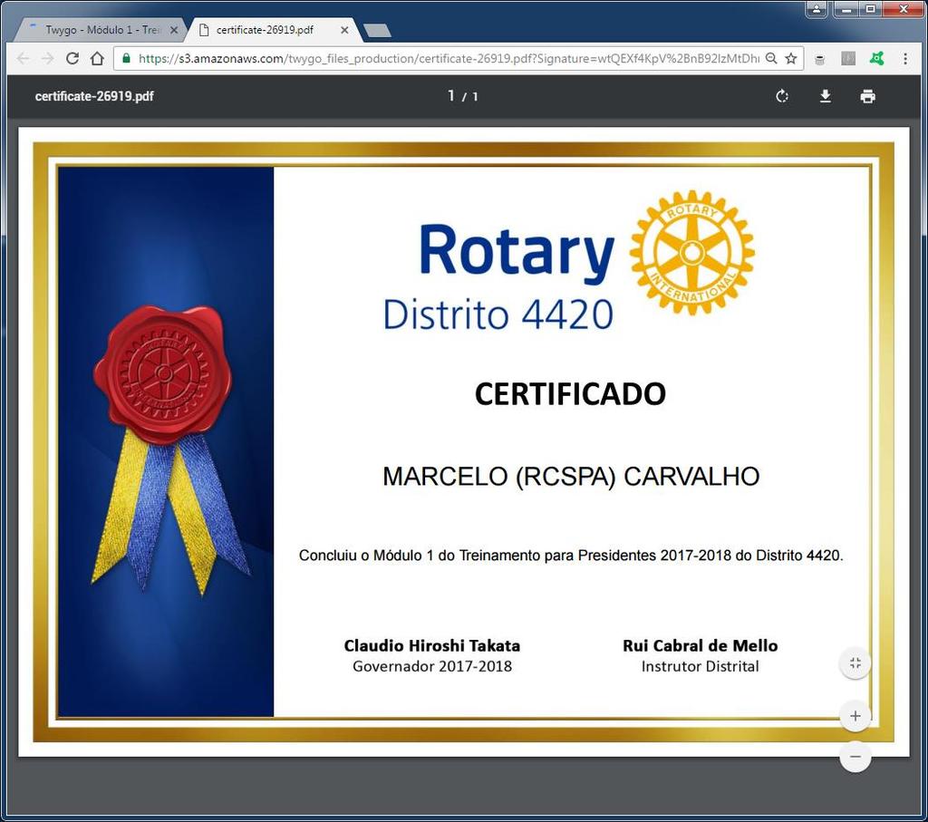 Este é o certificado, em PDF, que