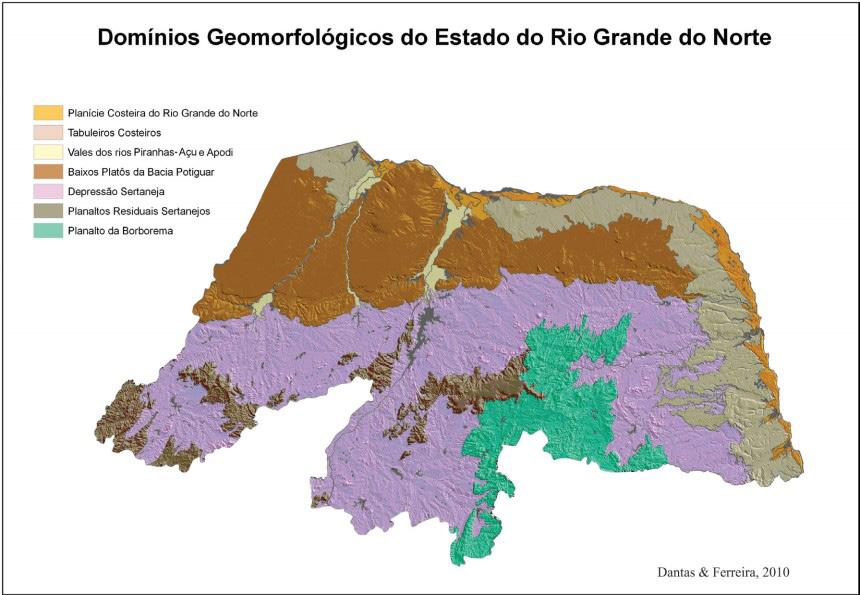 Geografia PRINCIPAIS UNIDADES DE RELEVO DO RN O estado do Rio Grande do Norte foi compartimentado em sete domínios geomorfológicos com base na análise dos produtos