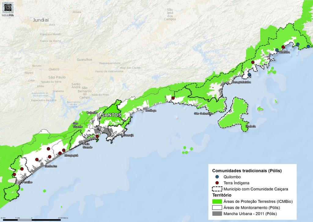 Caracterização Básica % Áreas de Monitoramento em relação ao território do município (Elaboração Ins9tuto Pólis) Ubatuba 13,42% Caraguatatuba 16,47% Ilhabela 8,87% São SebasRão 11,01% BerRoga 14,95%