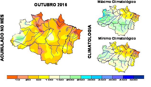 2. Dados climatológicos (SIPAM) A partir do mês de outubro, a climatologia de precipitação da Região Amazônica apresenta os valores máximos de chuva no sentido noroeste-sudeste da Amazônia, que