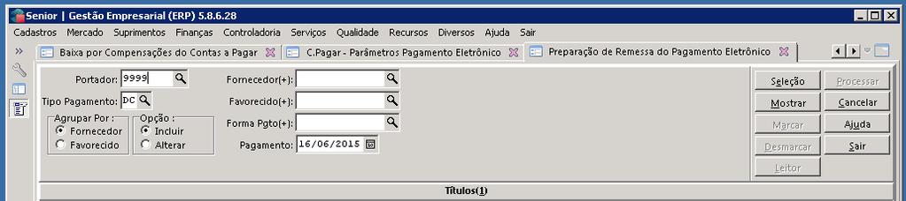 Insira uma descrição do tipo do pagamento a ser parametrizado. 4.