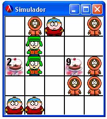 No exemplo da Figura 7, o primeiro a efectuar a acção seria o Kenny-1-2, 3 depois seria o Cartman1-3, seguir-se-ia o Kenny-1-5, depois o Kyle-2-2, e assim sucessivamente até chegarmos à última