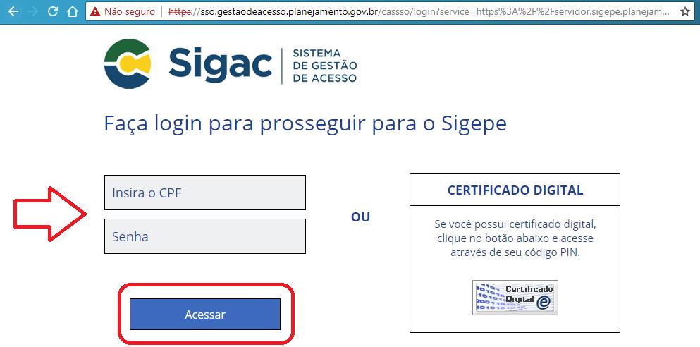 br/, no acesso Sigepe Servidor e pensionista : Seu
