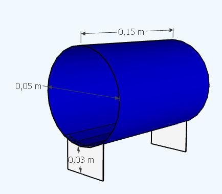 Figure 2: Ilustração de um Exemplo de tubo com 15cm de comprimento. As cores do tubo e dos apoios são irrelevantes.