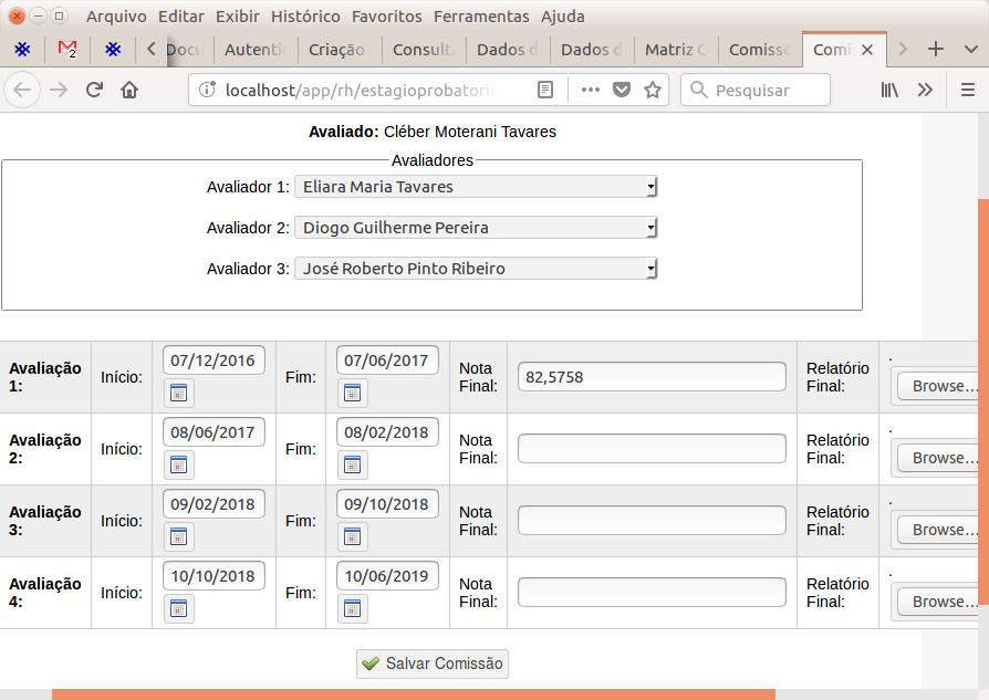 Função Administrador - Para administradores do sistema (Progepe) Ao entrar no sistema uma tela com links para Comissões e Quesitos do Formulário será apresentada.