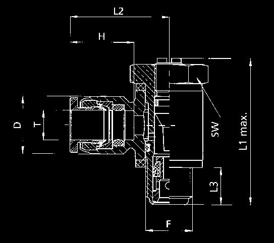 Diâm exterior do tubo: 4, 5, 6, 8, 10, 12, segundo a norma CETOP RP54P, NFE49-100/101 - igação cilíndrica Com junta em nylon - Pressão de utilização máx.