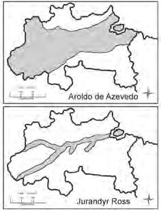 16. (PUC-Campinas) Considere os mapas da Região Norte apresentados a seguir Como pode-se observar, a extensão da planície amazônica é diferente para os dois geógrafos.