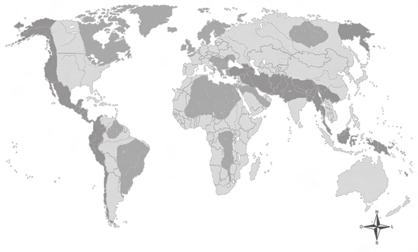 16. b) grandes planícies sedimentares na porção central e dobramentos recentes na porção oriental. c) cadeias montanhosas do terciário a oeste e planal- tos antigos a leste.