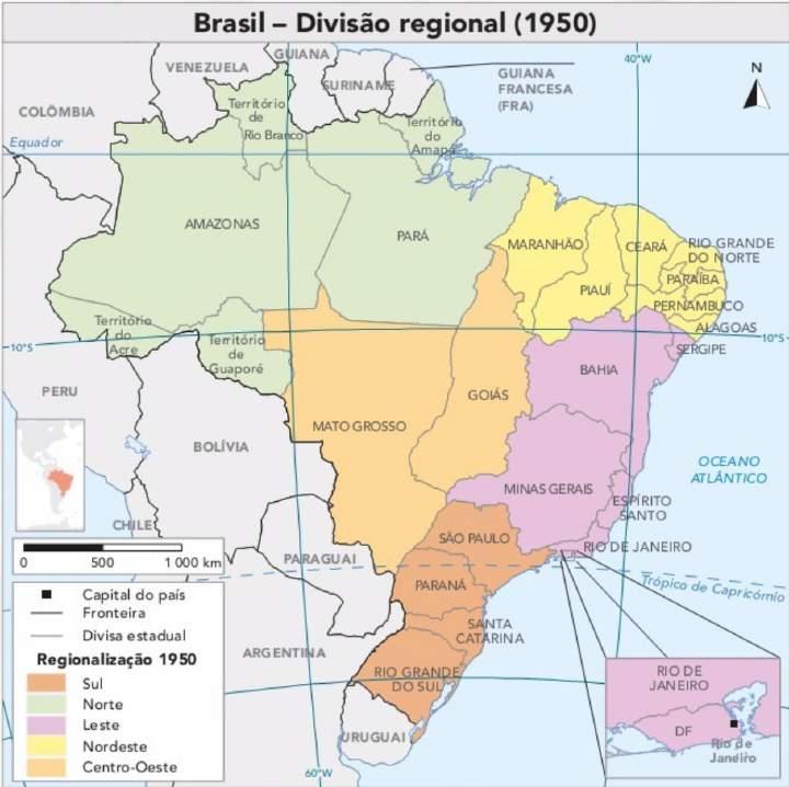 Divisão Regional - 1950 Extinção dos territórios federais do Iguaçu e de Ponta Porã