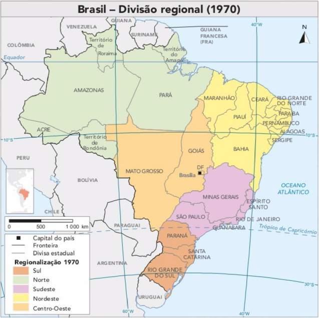 Divisão Regional - 1970 1960, fundacao de Brasilia - transferencia da capital Guanabara correspondia ao antigo