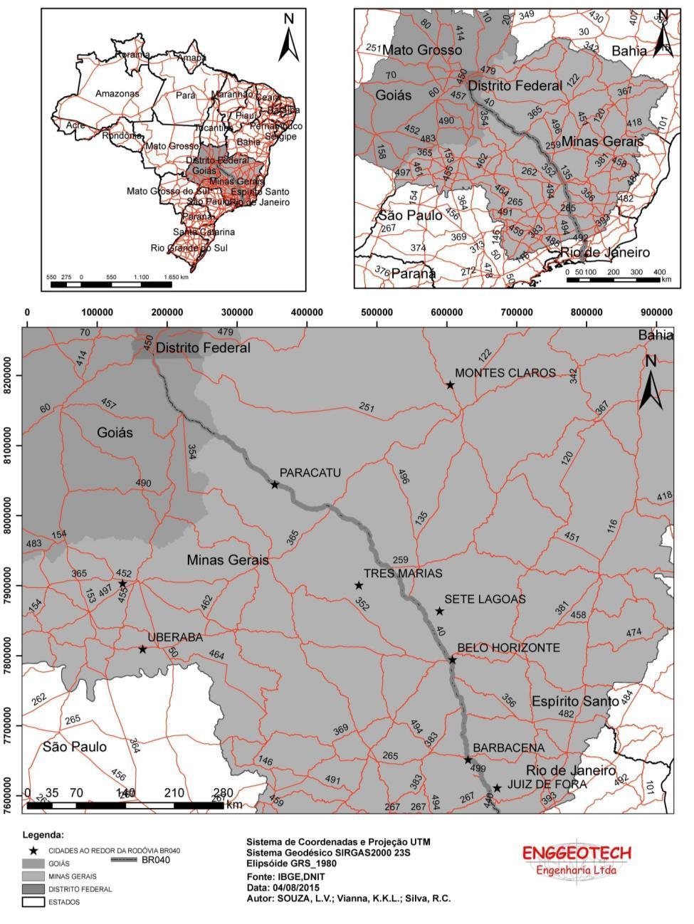 Figura 16 Mapa de localização BR-4, Via4 trecho Brasília/DF a Juiz de Fora/MG (SOUZA et al., 215) 3.