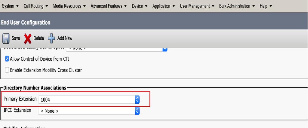 Nota: O usuário deve ter um usuário da extensão primária e do autosserviço identificação, papel padrão dos utilizadores finais CCM, para o Auto-abastecimento trabalhar. 8.