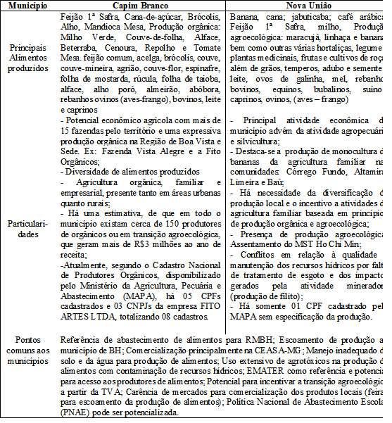 A seguir será apresentada um panorama geral que abrange as características particulares dos municípios e as convergências (Quadro 01).