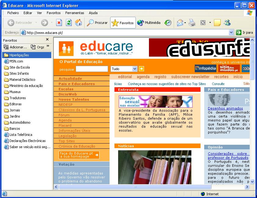 A janela do Internet Explorer - IE Barra de título Barra de menus Barra de