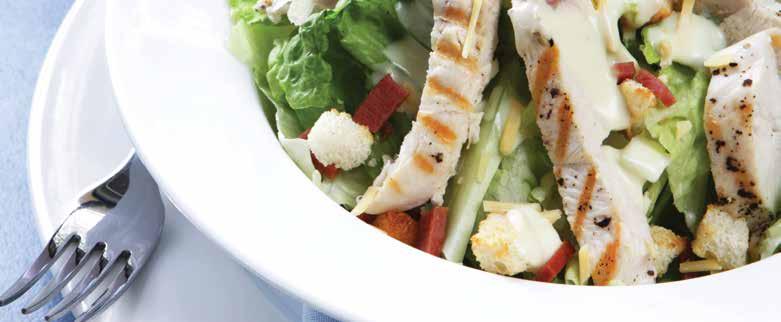 CHICKEN CAESAR SALAD STARTERS 10 Ingredients: 4 boneless A Saffa Tender Chicken Breasts Melted butter or oil for basting 8 bitesize pieces of lettuce Croutons Parmesan cheese Instructions: Grill A