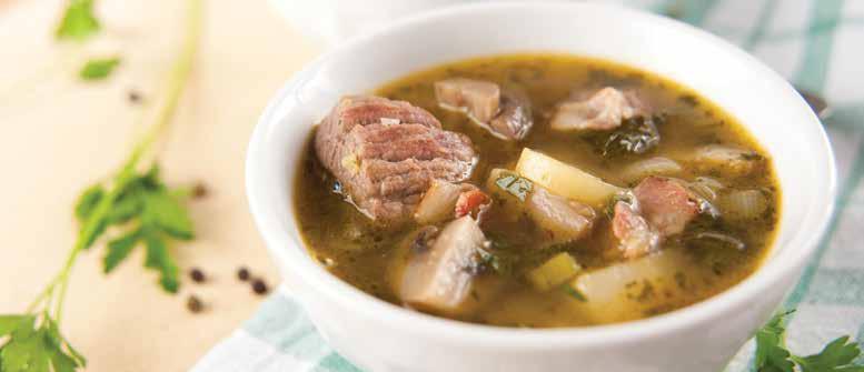 13 STARTERS DELICIOUS VEGETABLE BEEF SOUP Ingredients: 1/2 pack Khayrat Frozen Mixed Vegetables 14 oz vegetable broth 2 cups water 5 small potatoes, peeled and diced 1/3 head cabbage, chopped 700 g