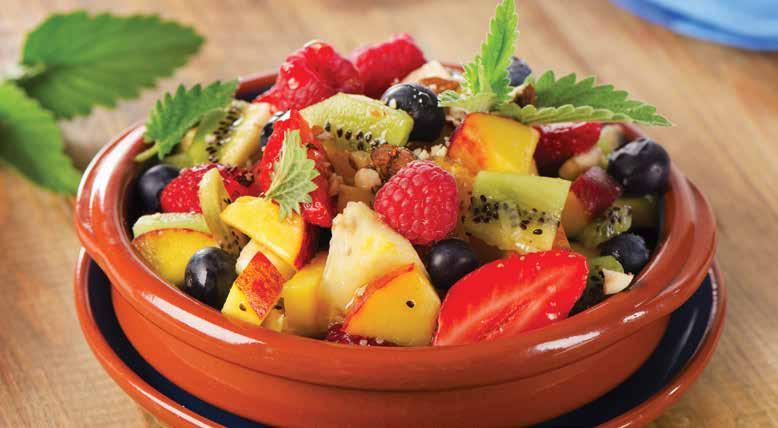 45 DESSERTS FRUIT SALAD WITH STRAWBERRY & SAPOTA SAUCE Ingredients: Khayrat Frozen Fruits Strawberry, Sapota, Pomegranate