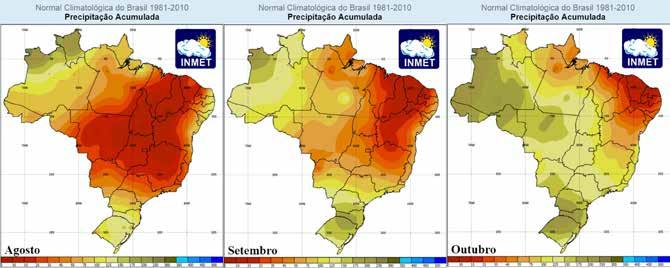 Figura 18 Normais climatológicas de precipitação em agosto, setembro e outubro Fonte: Inmet.