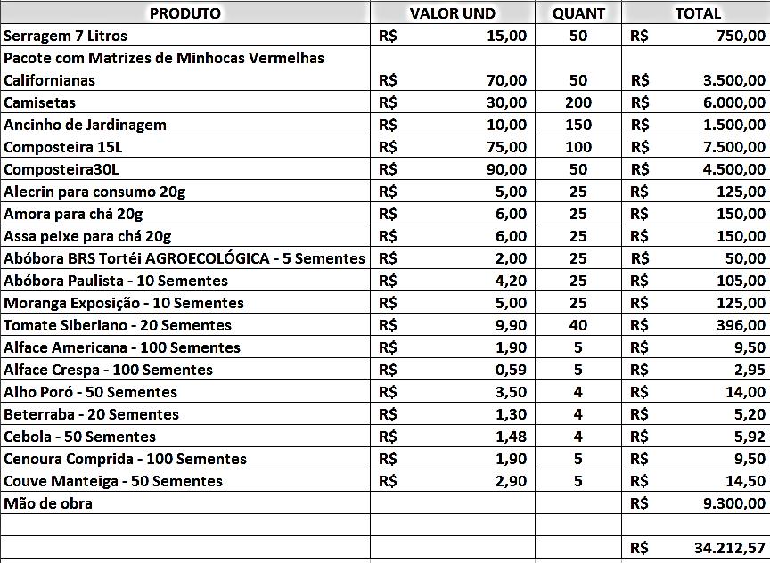 G - VALOR TOTAL ESTIMADO O projeto proverá cerca de R$ 34.