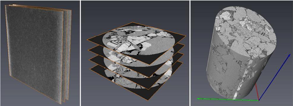 Em seguida esses dados brutos são processados a fim de gerar os tomogramas bidimensionais (slices), os quais quando empilhados, geram uma imagem tridimensional do objeto imageado (Figura 5.7).