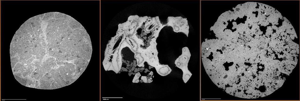 10 apresentam as distribuições granulométricas, determinadas pela análise das imagens microtomográficas das