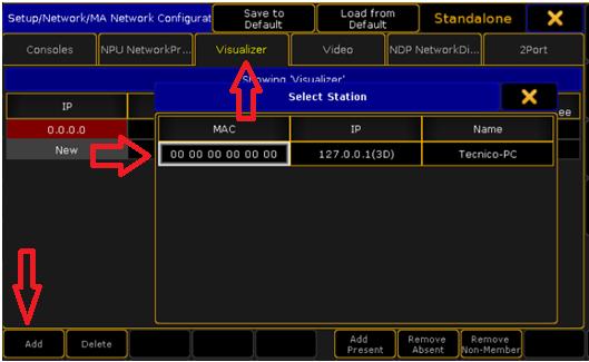 16 - Criando sessão Agora em grandma 3D, em Setup/ Network / MA Network Configuration / Visualizer poderemos visualizar todos os
