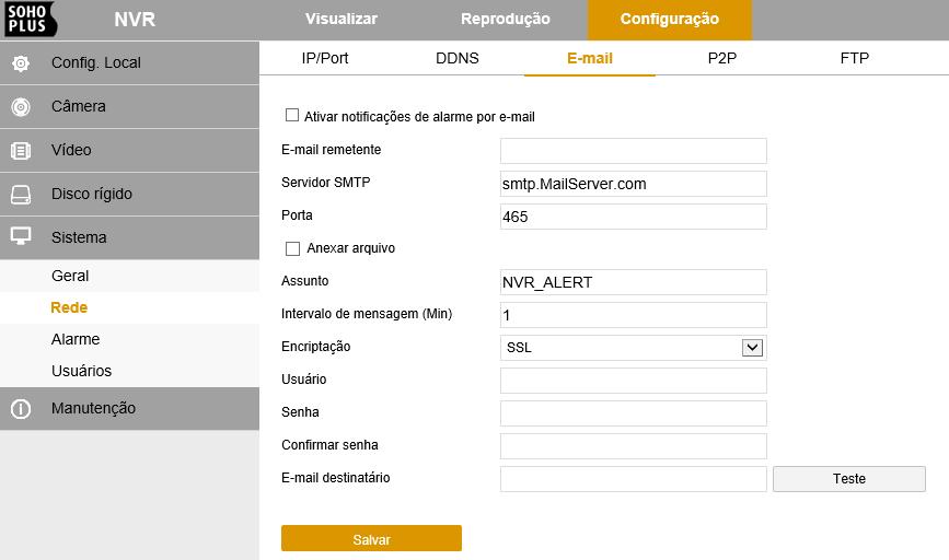 Figura 6-16 Email Na interface principal, clique em "Configurar Sistema Rede E-mail" para entrar na interface