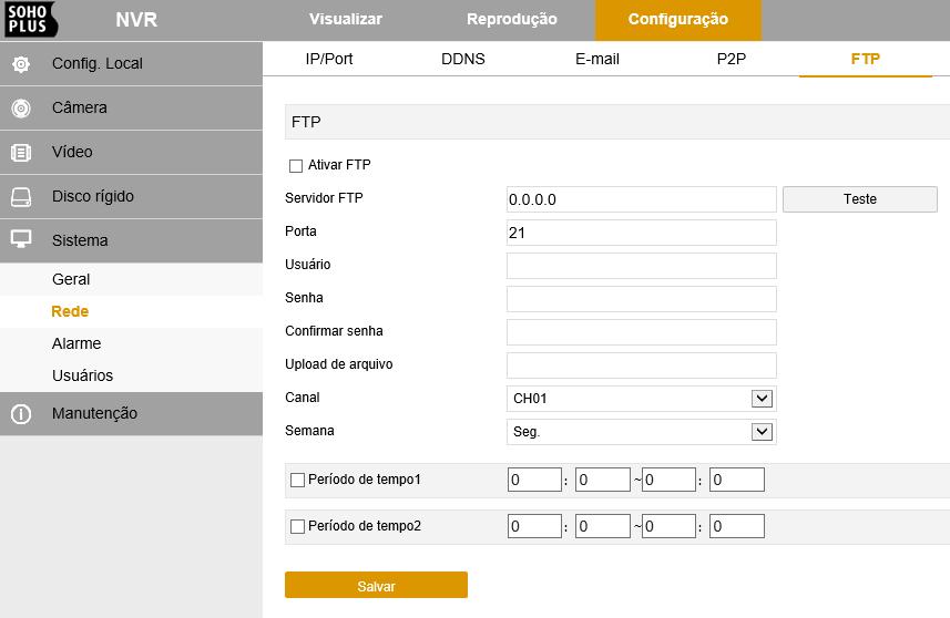 Na interface principal, clique em "Configurar Sistema Rede FTP" para entrar na interface de configuração de FTP, como mostrado na Figura 6-19 abaixo.