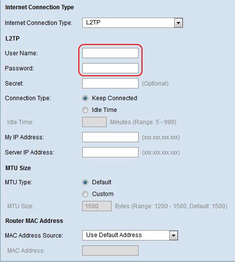 Etapa 2. Escolha o L2TP do tipo de conexão com o Internet menu suspenso. Etapa 3.