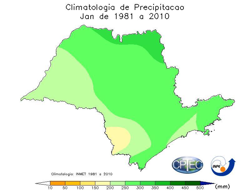 Perspectivas do mês de Janeiro O mês de janeiro, na média histórica, marca o ápice da estação chuvosa no Vale do Paraíba com volumes acumulados elevados e chuvas frequentes.
