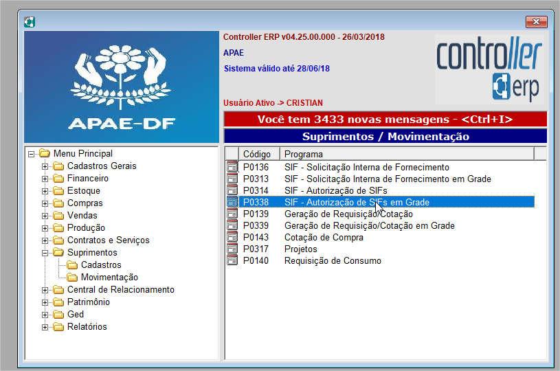 2 AUTORIZAÇÃO DE SIF O colaborador responsável pelo setor do solicitante, deverá acessar o módulo e inserir o usuário e a senha No menu do gerenciador de