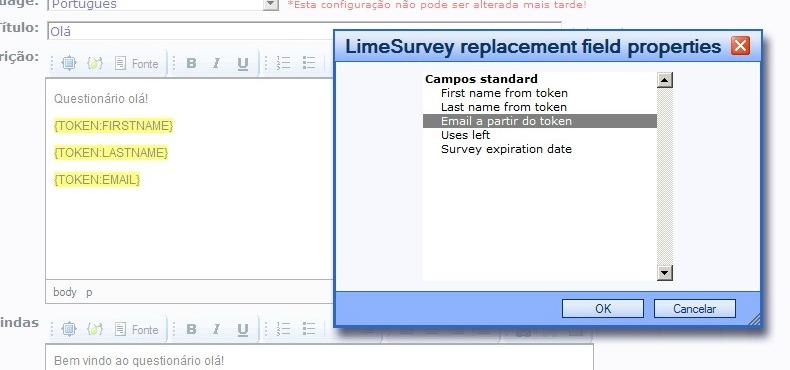 Criação de um questionário - editor de texto O editor de texto existente no Lime Survey é similar a outros, possuindo