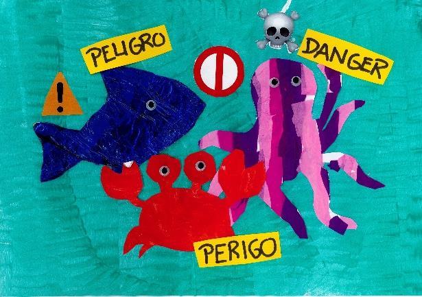 (6) - Oh não! disse o Caranguejo - estamos todos em PERIGO! iestamos en PELIGRO! diz o Tiburón. We are in DANGER!
