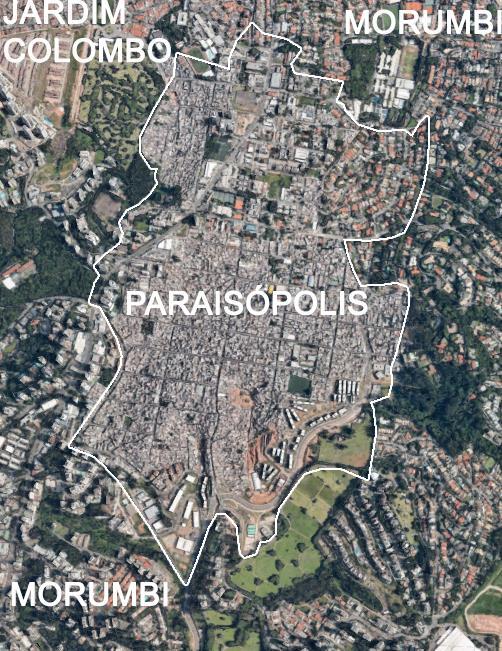 Figura 4 - Mapa da localização de Paraisópolis e seu perímetro FONTE: Elaboração própria.