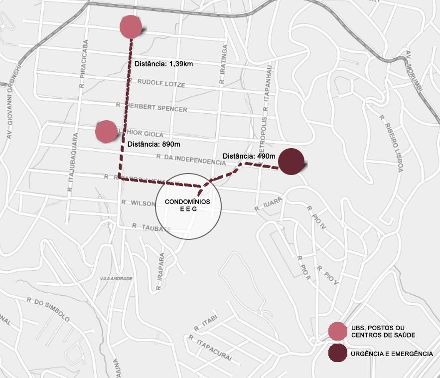 Figura 14 - Localização de equipamentos de saúde no entorno de Paraisópolis Fonte: Mapa digital da Cidade de São Paulo,