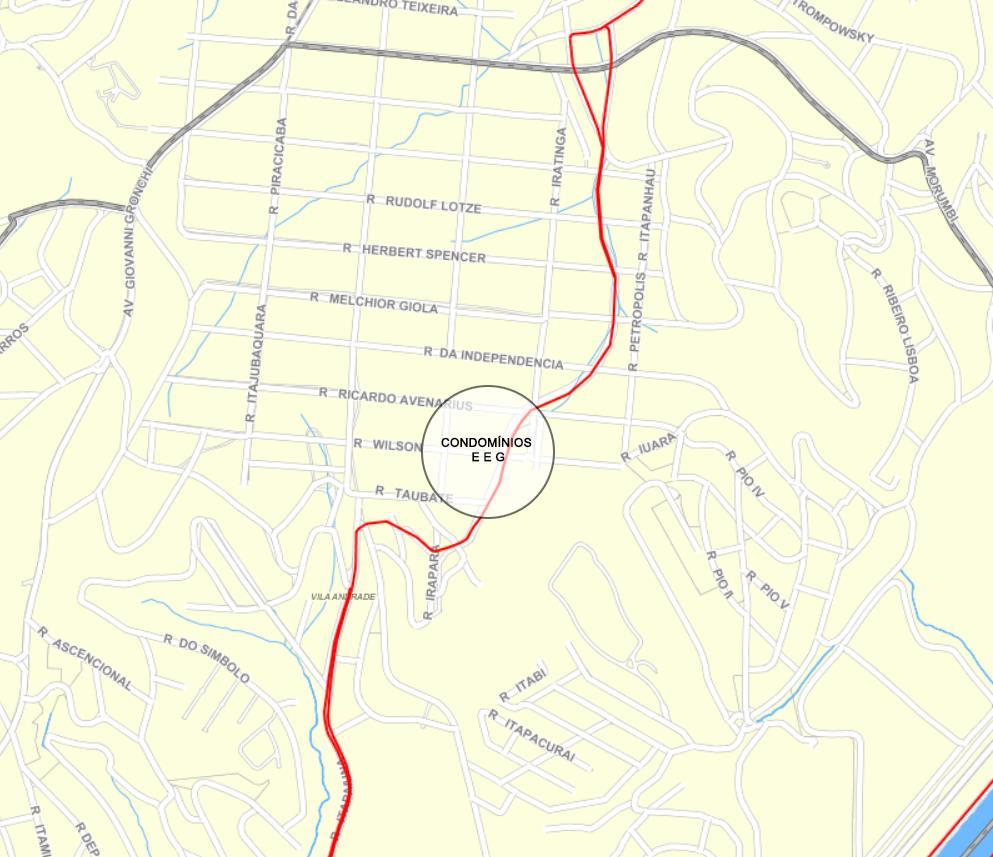 Figura 18 - Mapa com a localização da ciclofaixa no entorno dos Condomínios de Paraisópolis Fonte: Mapa digital da Cidade de São Paulo, disponível em: < http://geosampa.prefeitura.sp.gov.
