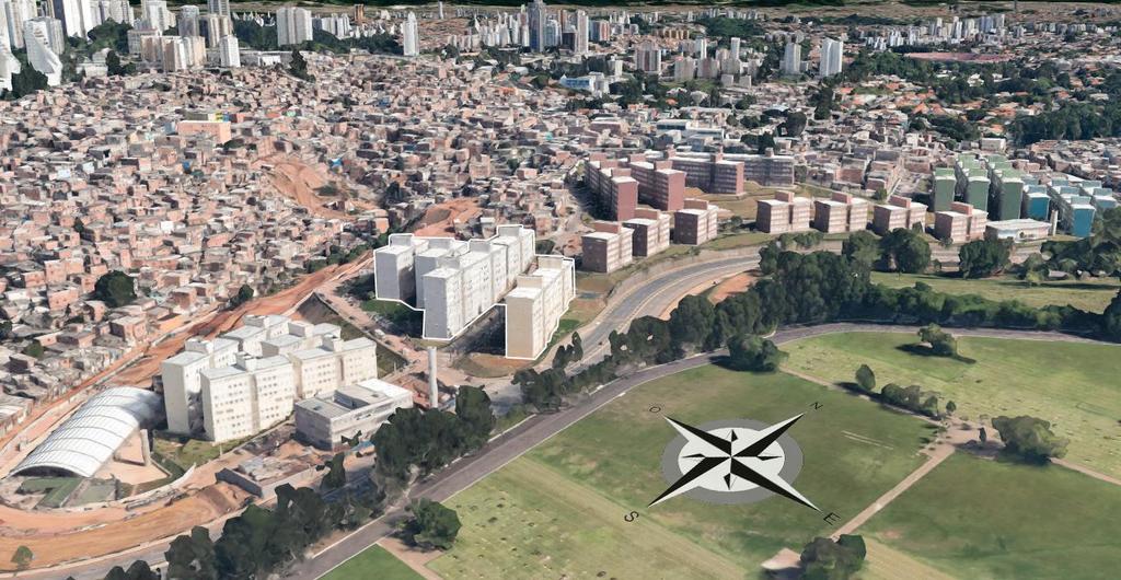 Figura 31- Orientação solar das edificações dos Condomínios E e G Fonte: Google Earth, 2018.