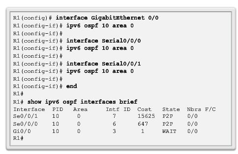 OSPF Configurando o OSFPv3 Ativando o OSPFv3 nas interfaces Em vez de usar o comando de modo de configuração de