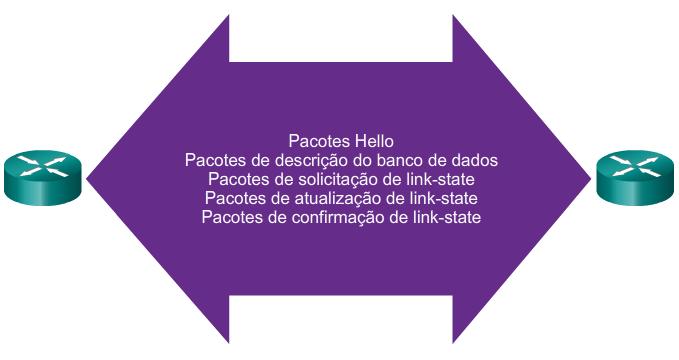 Open Shortest Path First Componentes do OSPF Pacotes do Exchange nos roteadores OSPF - Esses pacotes são usados para