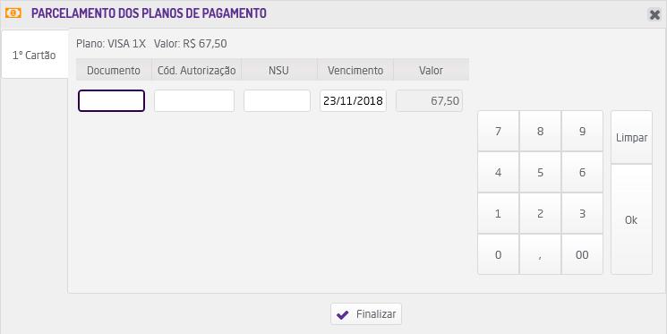 Para o DAV, já estarão adicionados os planos inclusos durante a gravação, no entanto, será possível selecionar outras formas de pagamento, até que o valor esteja completo.