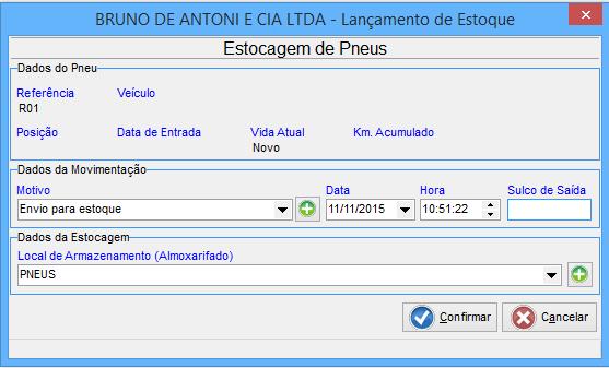 Quando clicar no Botão Inserir no Estoque irá abrir uma nova tela para informar alguns dados para o lançamento do Estoque,