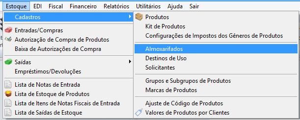 Também poderá entrar em menu: Estoque > Cadastros