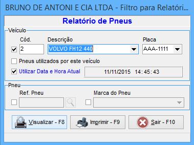 caminho Pneus > Relatórios > Relatório de Pneu.