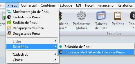 Para imprimir um Cartão de troca de Pneu vai em menu Pneus > Relatórios > Impressão de Cartão de Troca de Pneus. Na tela a seguir vai localizar o veículo e clica em visualizar.