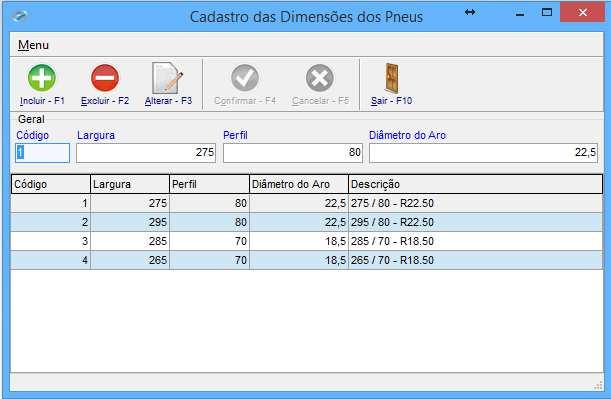 deverá seguir o caminho: Pneus >