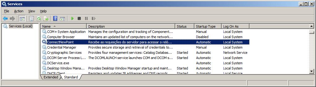 Testando Stop / Start do Serviço verifica se o usuário consegue iniciar e parar o serviço do, que é denominado Integrador NewPoint. Testando acesso ao registro Windows.