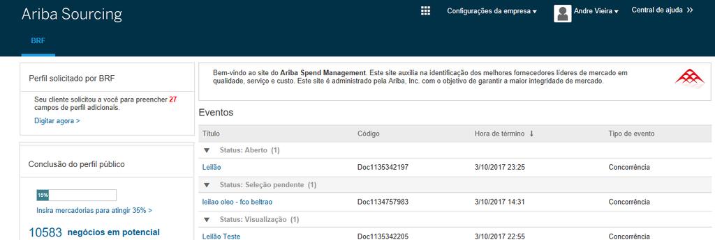 Status Visualização Fase que antecede o evento do leilão eletrônico e está disponível para visualização pelos fornecedores dos itens à serem cotados.