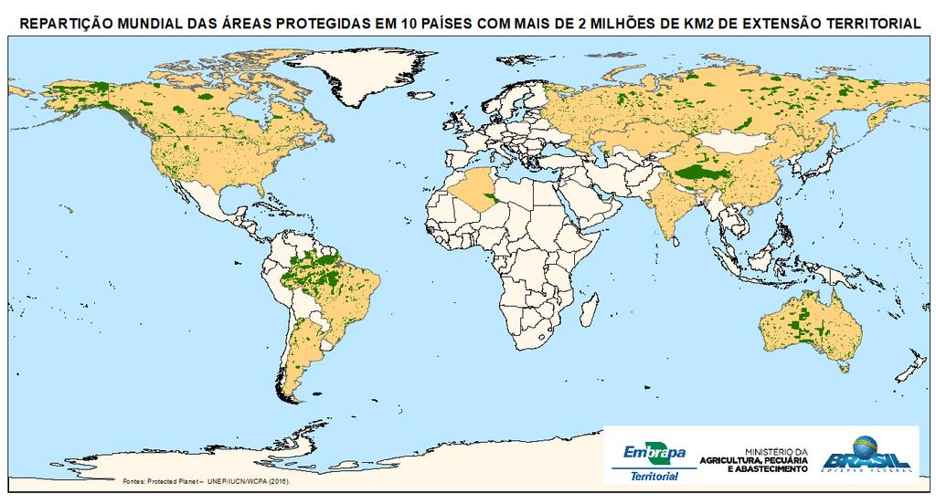 ÁREAS PROTEGIDAS TERRESTRES 10 PAÍSES > 2 M KM² Fonte: Protected Planet WDPA 2017. Disponível em:https://www.protectedplanet.