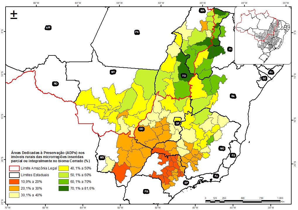 PRODUÇÃO DE SOJA X ÁREAS DEDICADAS À PRESERVAÇÃO NOS IMÓVEIS RURAIS NO BIOMA CERRADO Regiões que concentram as