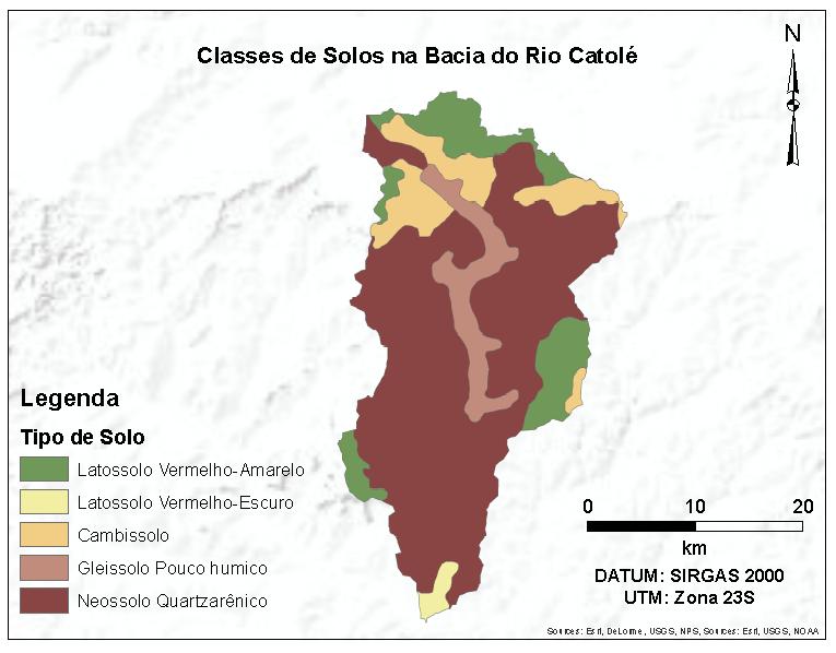 FIGURA 3 Mapa do recorte do mapa de Solos na bacia do rio Catolé MG Compete ao uso e cobertura do solo papel importante no estudo da fragilidade ambiental, pois cada tipo de uso vai representar a